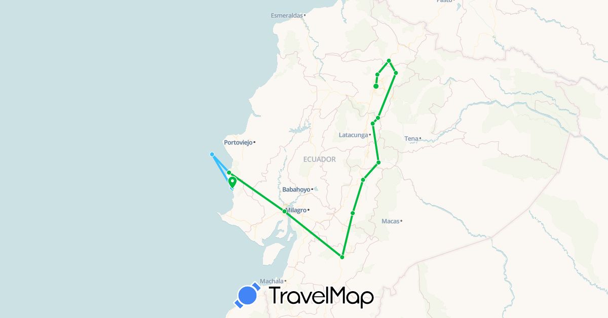 TravelMap itinerary: bus, boat in Ecuador (South America)