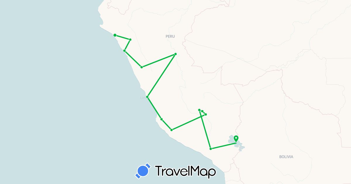 TravelMap itinerary: bus in Peru (South America)